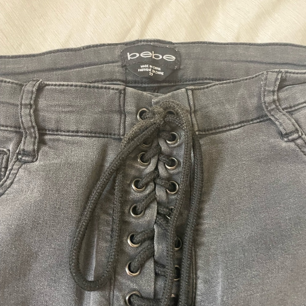 Bebe Gray High Rise Lace-Up Jeans